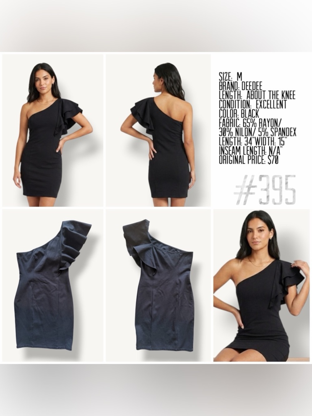 Elegant One-Shoulder Black Ruffle Dress - Picture 6 of 6